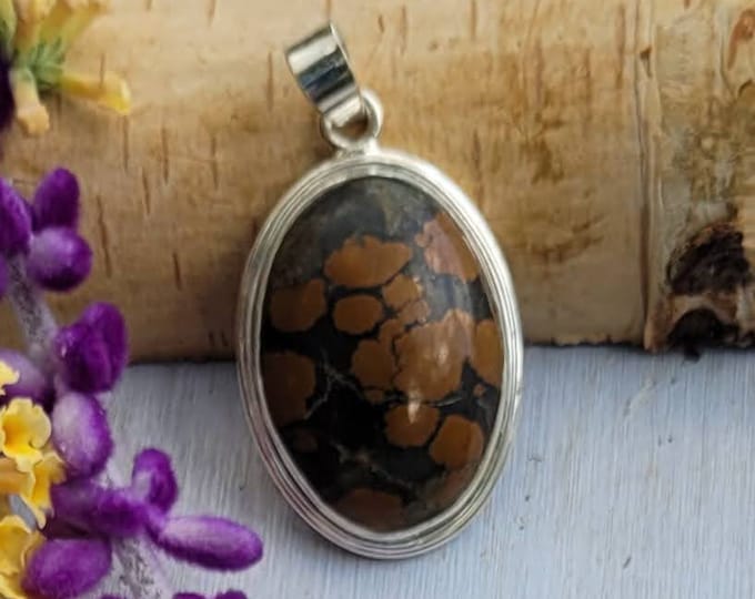 Natural Top Grade Tibetan Turquoise .925 Sterling Silver Pendant 10 grams 1 3/4" x 3/4" CV27 Brown
