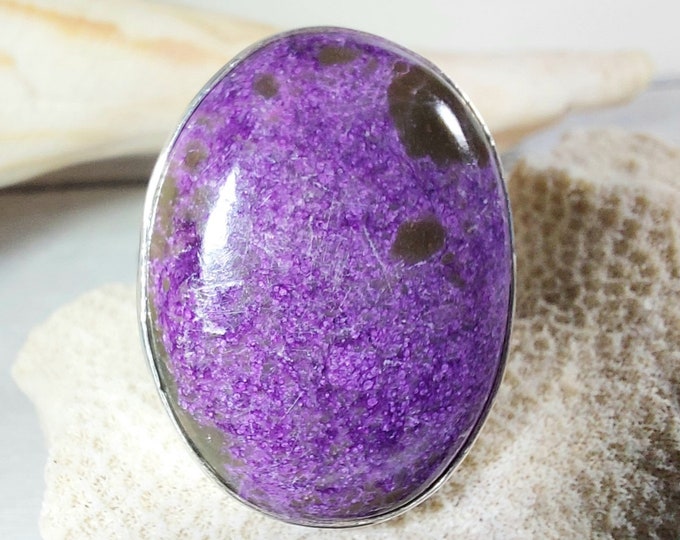Natural Premium Grade Stichtite Sterling Silver Ring, Boho Ring, Statement Ring; Handmade Ring, Premium Grade Stichtite, Ring Size 7 3/4 GP
