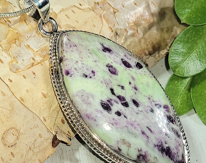 Natural Rare AAA High Grade Kammererite Marquise Shape  .925 Sterling Silver Pendant 2 1/4" x 1" 16 Grams EX01