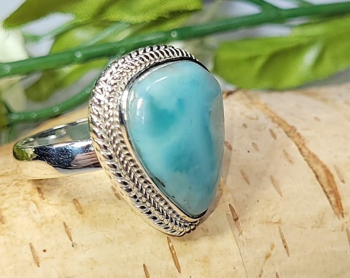 Dominican Republican Larimar Ring, Sterling Silver Ring, Larimar Silver Ring, AA Larimar Sterling Silver Ring Size 7 1/4