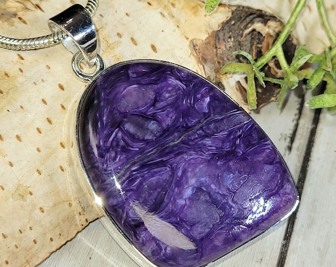 Charoite Pendant, Charoite Sterling Silver Pendant, Premium Grade Charoite Pendant, Statement Pendant, Gift for Her, Handmade Pendant, HE13