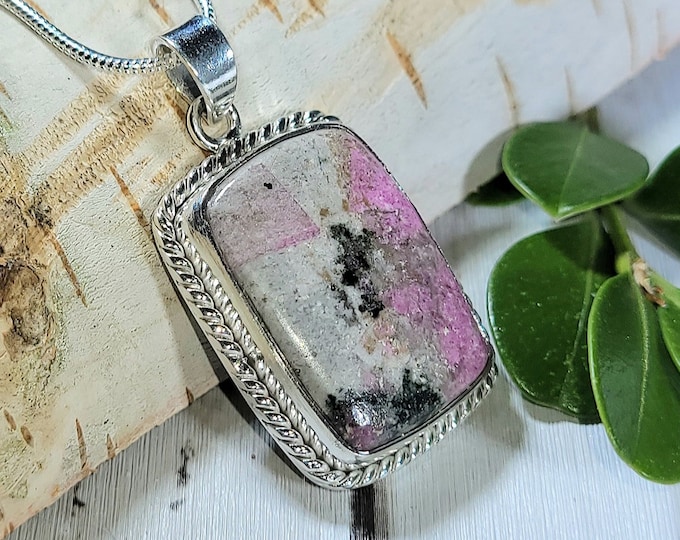 Natural Rare Quality Pink Cobalt Calcite .925 Sterling Silver Pendant 1 7/16" x 3/4" 8 Grams EF28