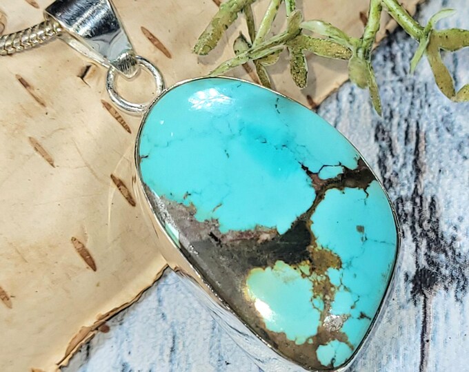 Tibetan Turquoise Sterling Silver Pendant: Handmade Boho Statement Jewelry