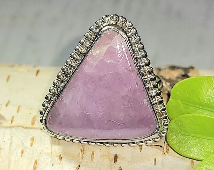Natural Rare Kunzite Triangle .925 Sterling Silver Ring Size 6.5 Weighs 8 Grams Face Measures 78" x 7/8" AH15