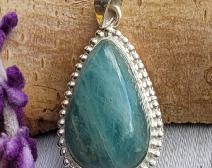Natural Handmade Aquamarine Pear .925  Sterling Silver Pendant 11 grams 1 1/2" x 7/8" CW06