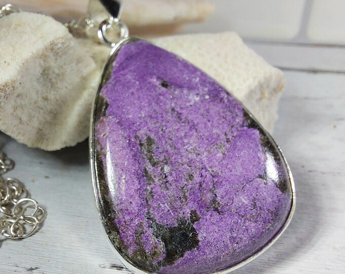 Natural AAA Pear Stichtite Pendant, .925 Sterling Silver Pendant. Purple Pendant, Boho Pendant, Quality Natural Stone, GP17