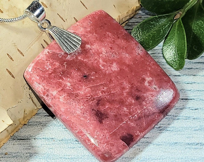 Natural Best Grade Thulite Cabochon .925 Sterling Silver Pendant 1 7/8" x 1 1/4" 70ct 16 Grams AK04 Sterling Silver Designer Bail