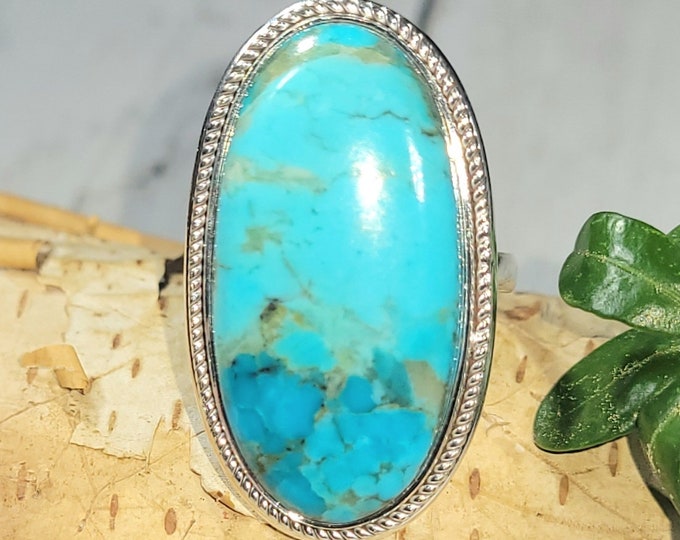 Natural AAA Grade Arizona Kingman Turquoise Oval .925 Sterling Silver Ring Size 8 Weighs 11 Grams Face Measures 1 1/4" x 3/4" CF21