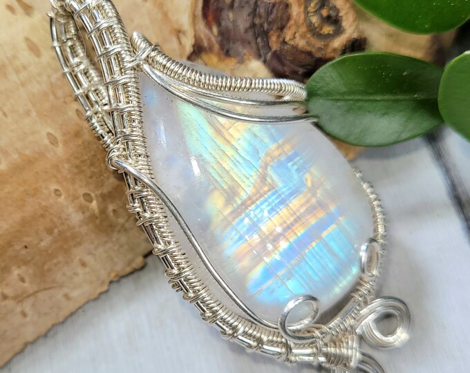 Moonstone Pendant, Hand Wire Wrapped Sterling Silver Moonstone Pendant,  Handmade Moonstone Sterling Silver Pendant, Gift for Her DT33
