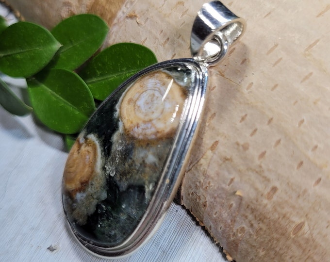 Natural Best Grade Ocean Jasper Freeform Handmade .925 Sterling Silver Pendant Measures 1 3/4" x 3/4" Weighs 8 Grams CO19