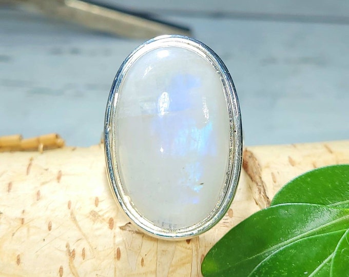 Natural Rainbow Moonstone Sterling Silver Ring Size 7.25 Genuine Moonstone, Boho Ring Statement Ring Gift for Her DD