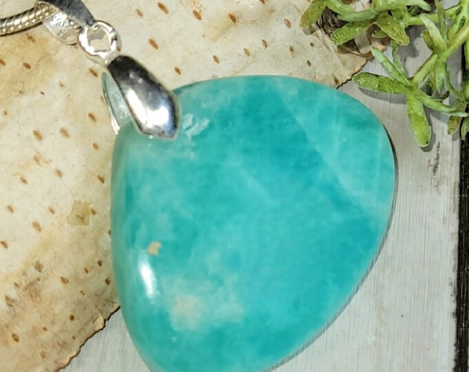Amazonite Pendant, Amazonite Sterling Silver Pendant, Heavy Duty Sterling Silver Bail, Statement Pendant, Gift for Her, HC01, Pear Amazonite