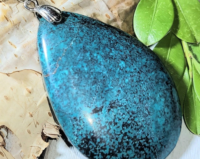 Natural High Grade Cloud Mountain Spider Web Turquoise .925 Sterling Silver Pendant 2 1/8" x 1 3/16" ET03 Rhodium Plated Bail