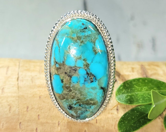 Turquoise Ring, Kingman Turquoise Ring, Turquoise Sterling Silver Size 8.25, Gift for Her, Boho Ring, Statement Ring, Handmade Ring, FU21