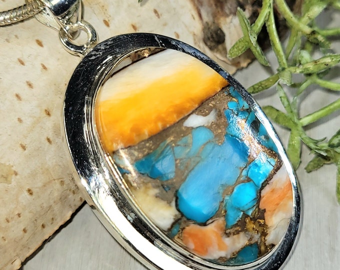 Spiny Oyster Turquoise Pendant, Spiny Oyster Turquoise w/copper, Sterling Silver Pendant, Spiny turquoise pendant, Handmade Pendant HA31