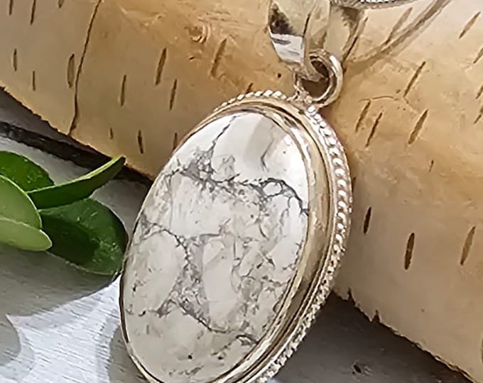 Howlite Pendant, Howlite Sterling Silver Pendant, Handmade Pendant, Statement Pendant, Gift for Her, FW29
