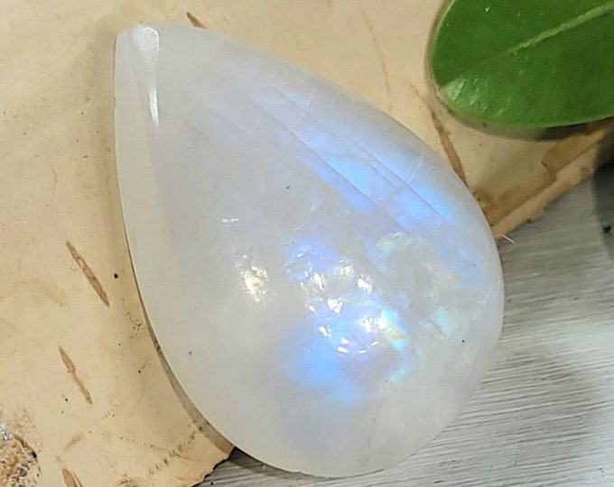 Natural Premium Blue Rainbow Moonstone Pear 20Ct Cabochon Wire Wrapping, Weaving, or Pendant 22mm x 15mm Gift for Her, Collector CL07