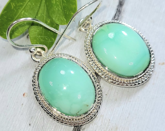 Chrysoprase Earrings, Australian Chrysoprase Sterling Silver Earrings, Handmade Chrysoprase Earrings. Gift for Her, Statement Earrings, FH02