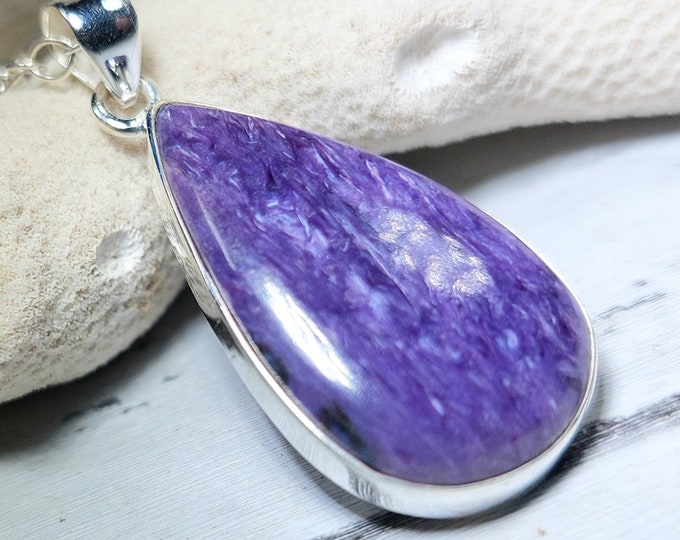 Charoite Pendant, Charoite Sterling Silver Pendant, Premium Grade Charoite Pendant, Statement Pendant, Gift for Her, Handmade Pendant, GG24