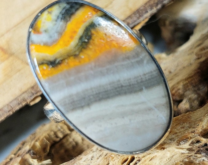 Bumblebee Jasper Ring, Jasper Sterling Silver Size 6 3/4, Gift for Her, Boho Ring, Statement Ring, Handmade Ring