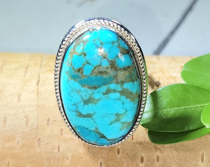 Turquoise Ring, Kingman Turquoise Ring, Turquoise Sterling Silver Size 7.5, Gift for Her, Boho Ring, Statement Ring, Handmade Ring, FU