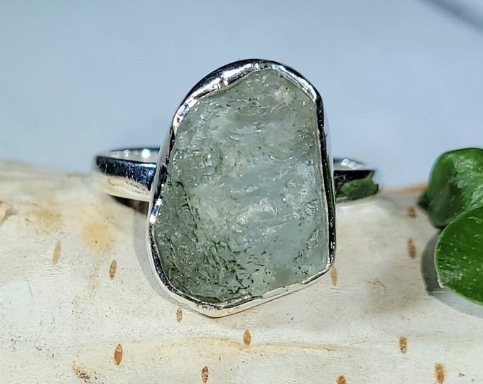 Natural Raw Rough Cut Aquamarine Handmade .925 Sterling Silver Ring Size 7 4 Grams Mother's Day Gift or Gift for Her Genuine Aquamarine