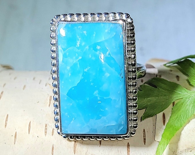 Natural Choice Quality Hemimorphite  .925 Sterling Silver Ring Size 8.5 9 Grams 1" x 11/16" AG12