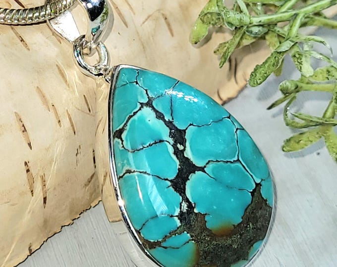 Turquoise Pendant, Sterling Silver Turquoise Pendant, Tibetan Turquoise Boho Pendant, Statement Pendant HP05 Boho Pendant
