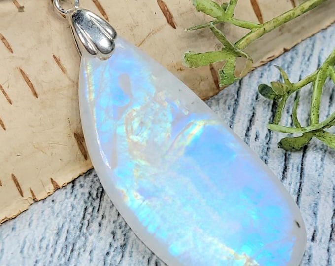 Rainbow Moonstone Sterling Silver Pendant: Handmade Gemstone Jewelry