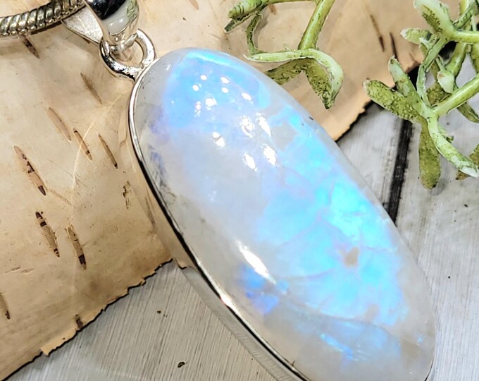 Moonstone Pendant, Rainbow Moonstone Sterling Silver Pendant, Handmade Moonstone Pendant, High Grade Moonstone Pendant, HR22