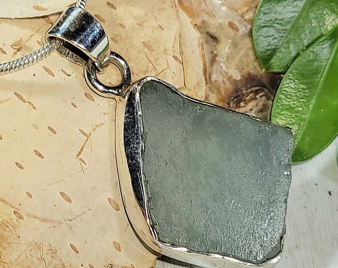 Natural Genuine Large Raw Aquamarine Rough Cut Handcrafted  .925 Sterling Silver Pendant 1 3/8" X 13/16" 4 Grams AN34