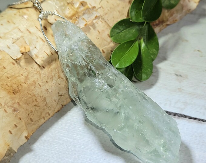 Natural Choice Grade Green Amethyst Faceted Rough .925 Sterling Silver Wire Wrapped Pendant AE29