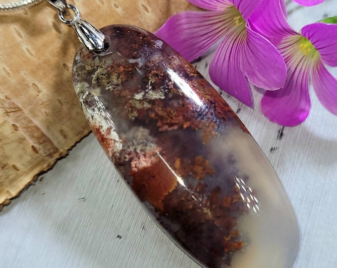 Moss Agate Pendant, Plume Moss Agate Sterling Silver Pendant, Handmade Moss Agate Pendant, Statement Pendant, Gift for Her, FA32