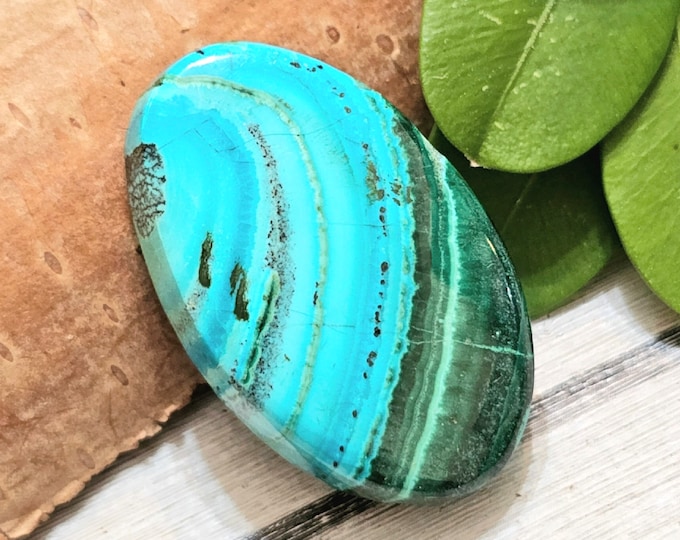 Chrysocolla Malachite Cabochon, Oval Malachite Cab, Handmade cabochon, Chrysocolla Oval cabochon, Wire wrapping cabochon, FM08