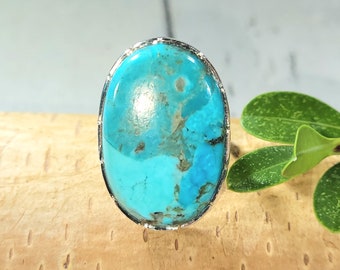 Turquoise Ring, Kingman Turquoise Ring, Turquoise Sterling Silver Size 7, Gift for Her, Boho Ring, Statement Ring, Handmade Ring, FU19