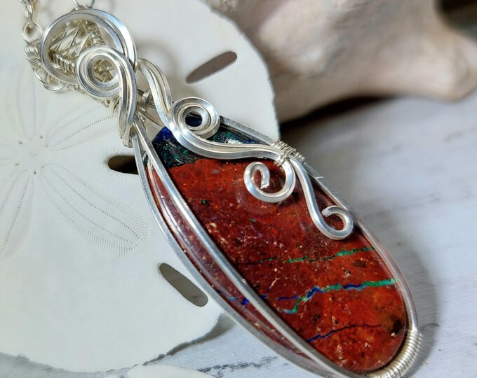 Natural Zarinite Pendant, Wire Wrapped .925 Silver Pendant, Sterling Silver Wire Wrapped pendants, Handmade Stone Jewelry GG32