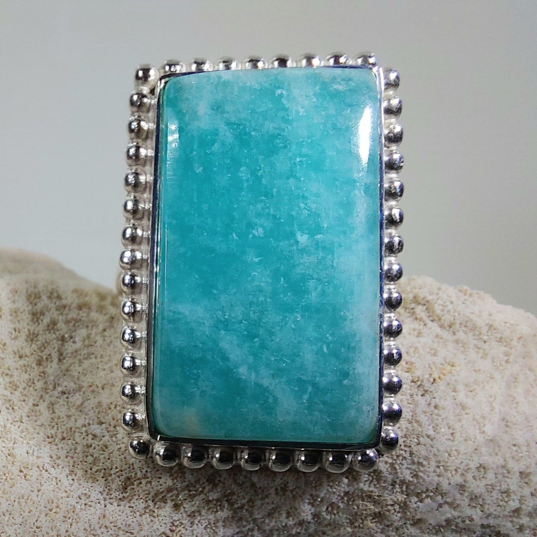 Amazonite Ring Genuine Amazonite Sterling Silver Ring Etsy