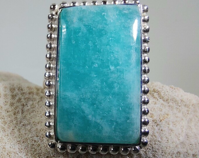Amazonite Ring, Genuine Amazonite Sterling Silver Ring, Handmade Ring Size 6 1/2, Gift for Her, GV