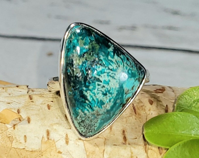 Natural Good Quality Shattuckite Handmade .925 Sterling Silver Ring Size 6 5 Grams Face 5/8" x 7/8" CD20