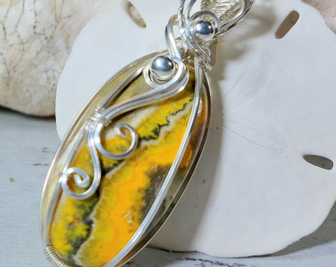 Natural Bumblebee Jasper Pendant, Wire Wrapped .925 Silver Pendant, Sterling Silver Wire Wrapped pendants, Handmade Stone Jewelry GG34