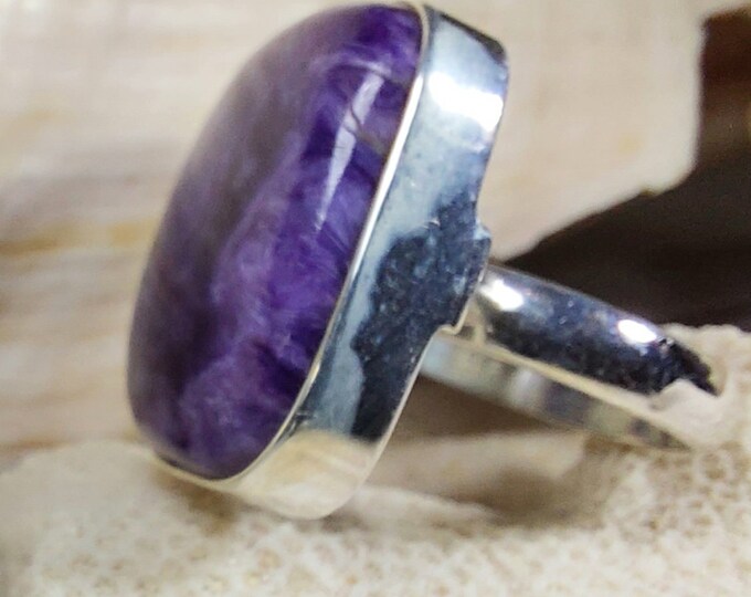 Charoite Ring,.925 Sterling Silver Charoite Ring, Size 5 1/2 Charoite Ring, Statement Ring, Size 5 1/2 Sterling Silver Ring, Gift for her GG