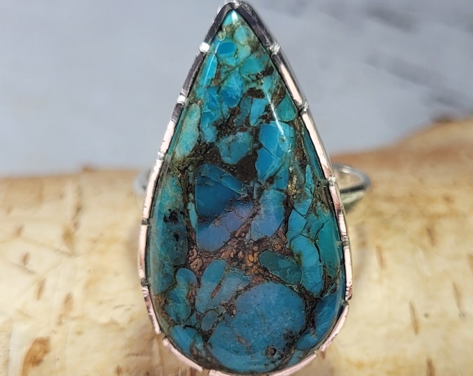 Turquoise Ring, Kingman Turquoise Ring, Turquoise Sterling Silver Size 9, Gift for Her, Boho Ring, Statement Ring, Handmade Ring,