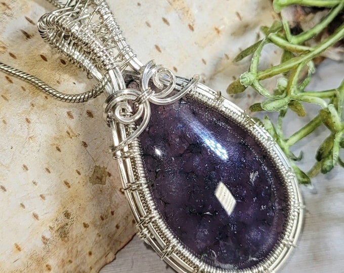 Grape Agate Pendant, Grape Agate Wire Wrapped Sterling Silver Pendant, Statement Pendant, Handmade Grape Agate Pendant, Boho Pendant, GJ41