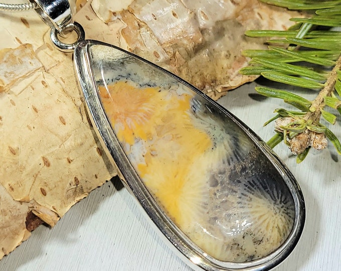 Fossil Coral Pendant, Fossil Coral Sterling Silver Pendant, Statement Fossil Coral Pendant, Gift for Her, Handmade Pendant, AL23