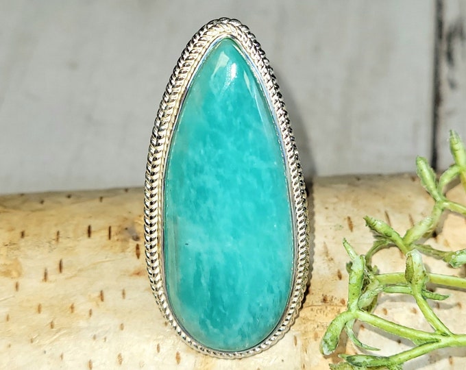 Amazonite Sterling Silver Ring Size 6.5, Amazonite Ring, Amazonite Sterling Silver Ring, Gift for Her, Handmade Ring, Statement Ring HE35
