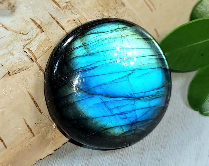Natural High Grade Blue Flash Labradorite Round Cabochon 40ct 8 Grams 26mm Round Wire Wrapping, Weaving or Pendant, Collector CJ27