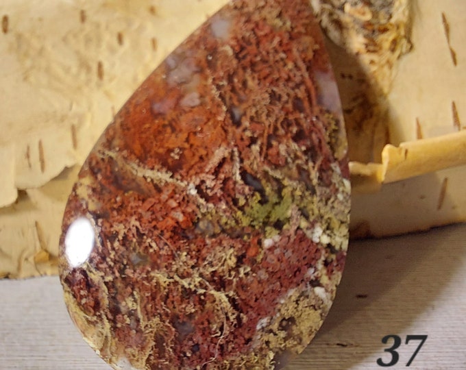 Scenic Moss Agate Cabochon: Green & Brown Pear-Shaped Gemstone (28mm x 45mm)