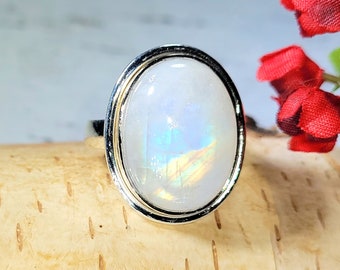 Rainbow Moonstone Ring, Moonstone Ring, Sterling Silver Moonstone Ring, Moonstone Ring Size 6.25, Statement Ring, Boho Ring, DJ