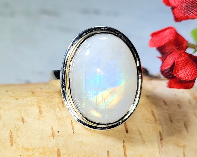 Rainbow Moonstone Ring, Moonstone Ring, Sterling Silver Moonstone Ring, Moonstone Ring Size 6.25, Statement Ring, Boho Ring, DJ