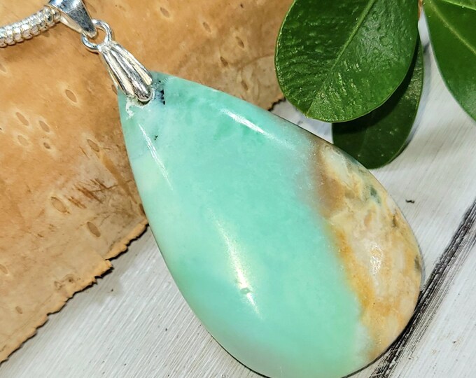 Blue Opalized Pendant, Blue Opalized Pear Sterling Silver Pendant, Blue Petrified Wood Pendant, Statement Pendant, Handmade Pendant, DR33